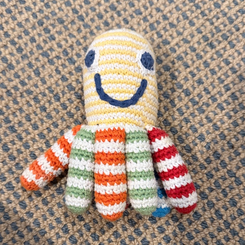 Striped Octopus Plush Rattle Toy with Multicolor Tentacles